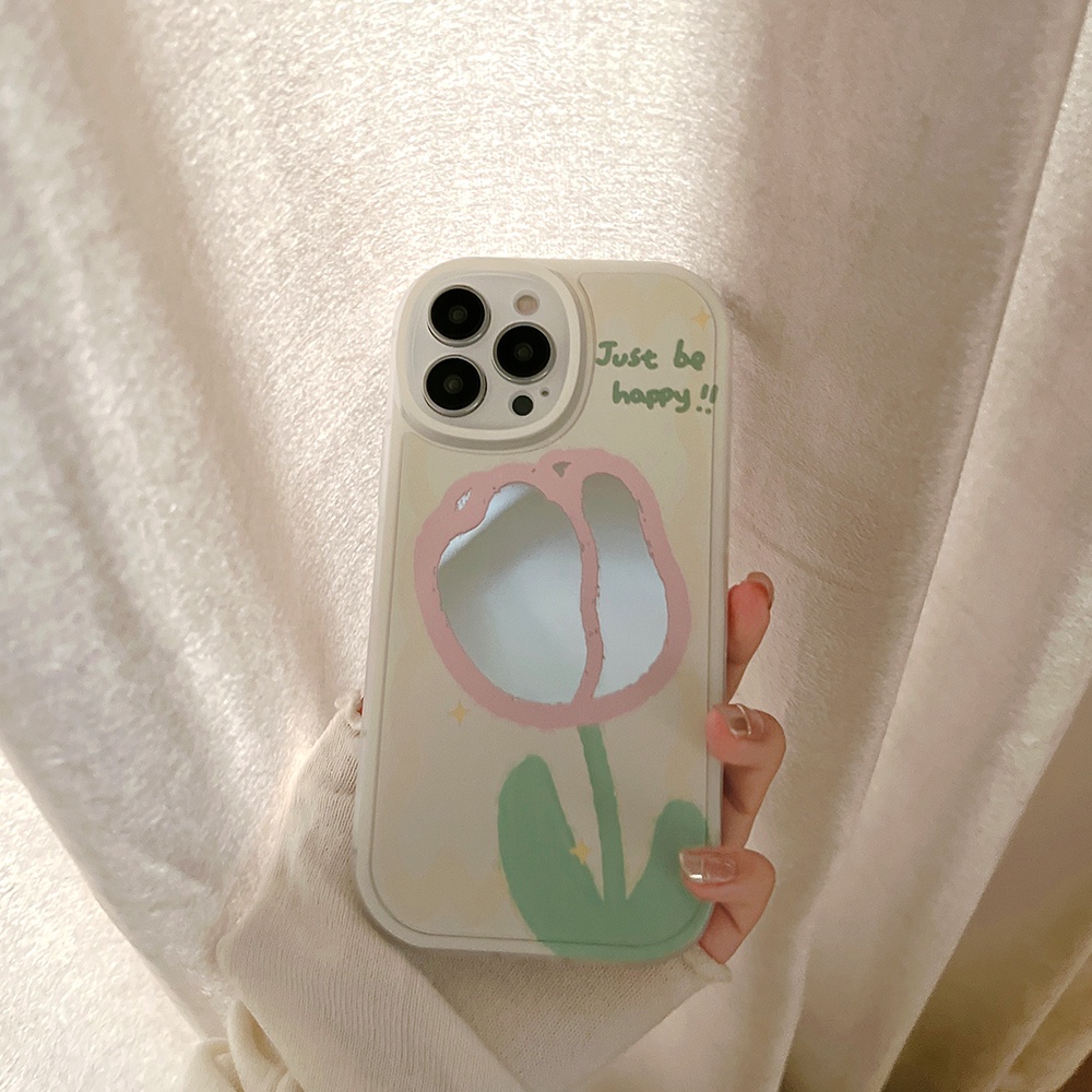 Ốp Điện Thoại Mềm Họa Tiết Hoa tulip Gắn Gương Cho iPhone 11 12 13 Pro max mini XS max xr 7 8 se2020 plus