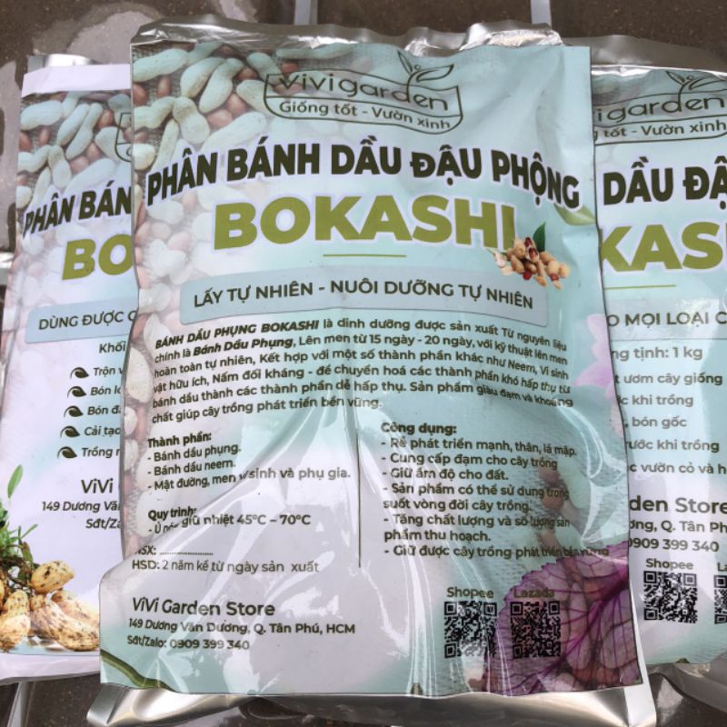 Túi 1kg phân Bánh Dầu Đậu Phộng Neem BOKASHI giàu dinh dưỡng, cải tạo đất và phòng bệnh hiệu quả