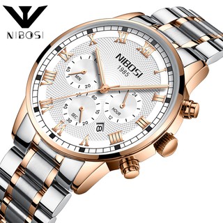 Đồng hồ nam NIBOSI 2339 chính hãng MẶT TRẮNG DEMI thép đúc đặc TẶNG VÒNG TAY