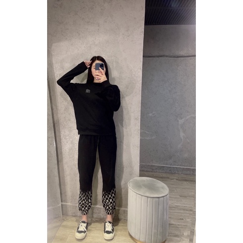 (ảnh thật) Set bộ M/ lb chất nỉ họa tiết monogram hàng chuẩn chi tiết