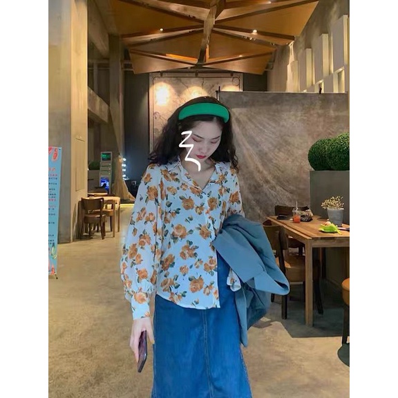 Áo Sơ Mi chiffon Tay Dài Họa Tiết Hoa Hồng Vàng Thời Trang Phong Cách retro Cho Nữ