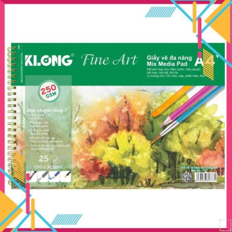 Sổ vẽ KLONG A4+ cao cấp lò xo kép xé 250GSM 25 tờ ms 777