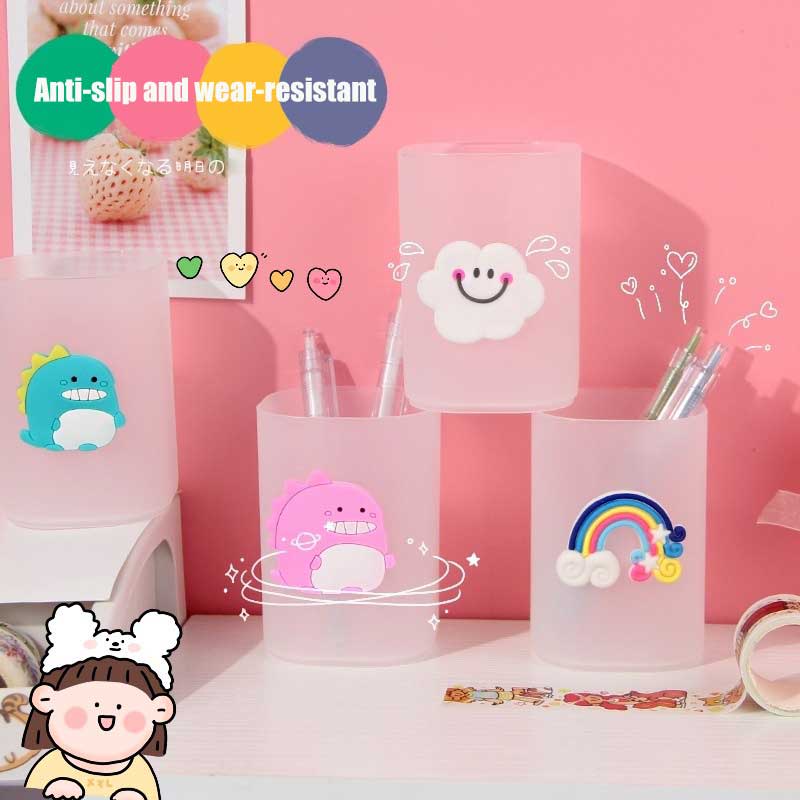 Ống đựng bút bằng nhựa trong mờ hình tròn họa tiết hoạt hình tiện dụng cho văn phòng