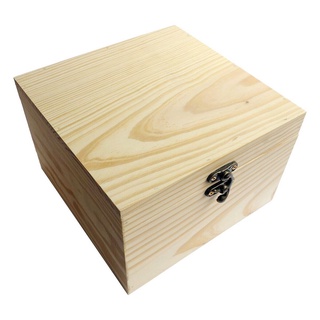 Hộp gỗ thông vuông nắp gỗ 18x18x12cm natural