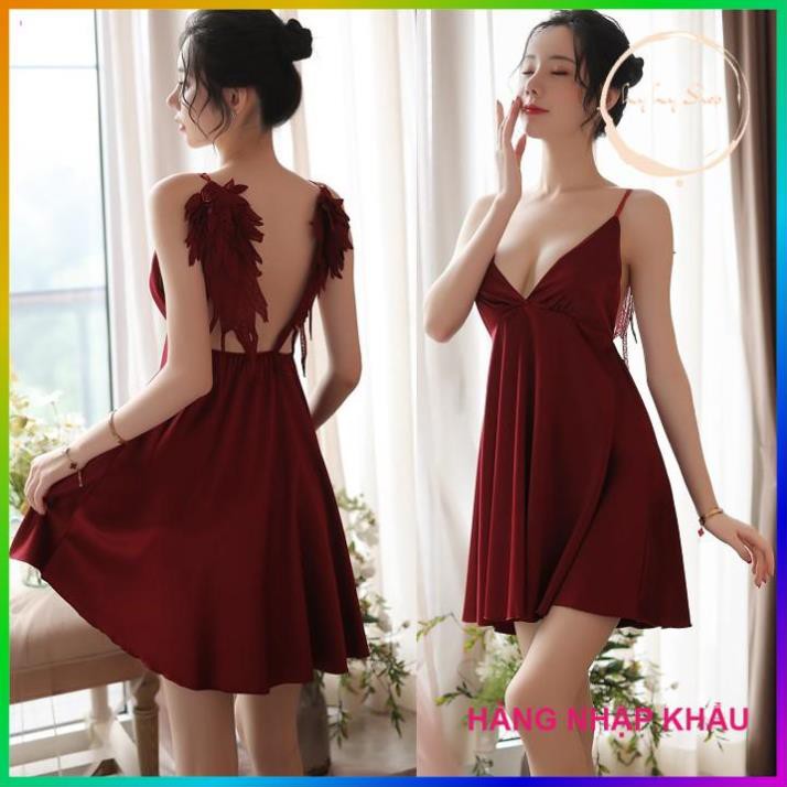 Váy ngủ sexy hai dây lụa satin cao cấp kiểu đầm ngủ đôi cánh gợi cảm siêu hot Ly Ly Shop