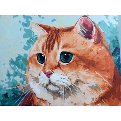 Tranh sơn dầu số hoá có khung LIM Art - Tranh tô màu theo số mèo béo T410
