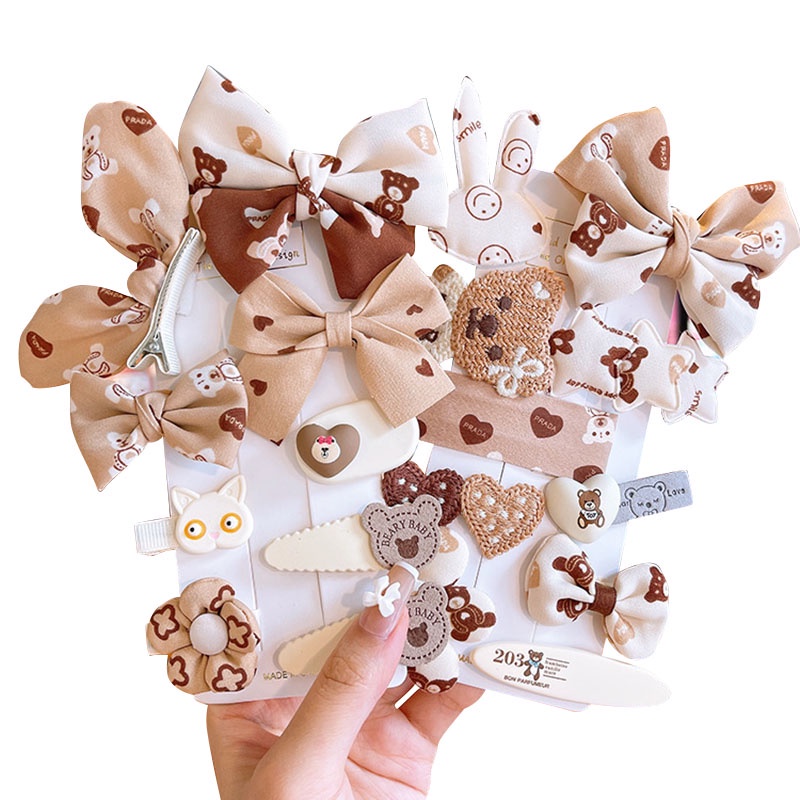 Set Kẹp Tóc Nơ Màu Trà Sữa Hoạt Hình Dễ Thương Cho Bé Gái