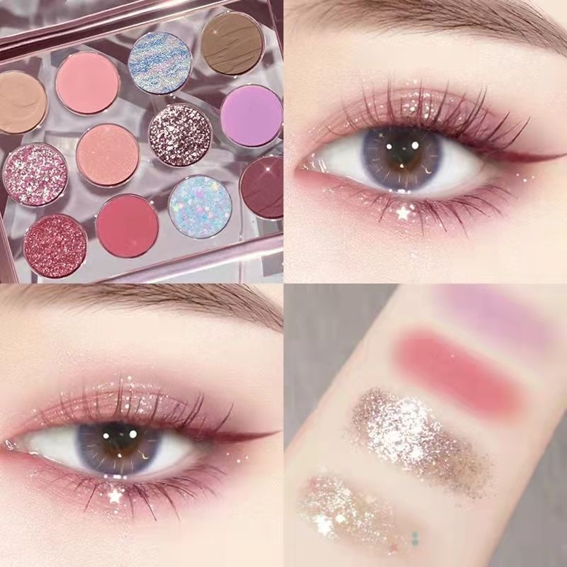 Bảng Phấn Mắt 12 Màu Sắc Hiệu Ứng Lì/ Ánh Nhũ Chống Nước Bền Màu Dài Lâu