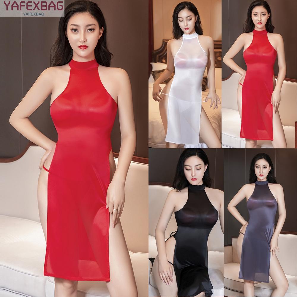 Sexy Womens High Slit Cheongsam Short Mini Dress Body Stocking Party Clubwear