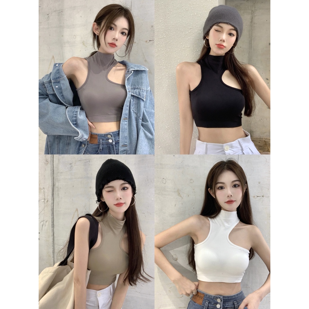 Áo croptop SUXI không tay co giãn bất đối xứng thời trang Hàn Quốc quyến rũ dành cho nữ