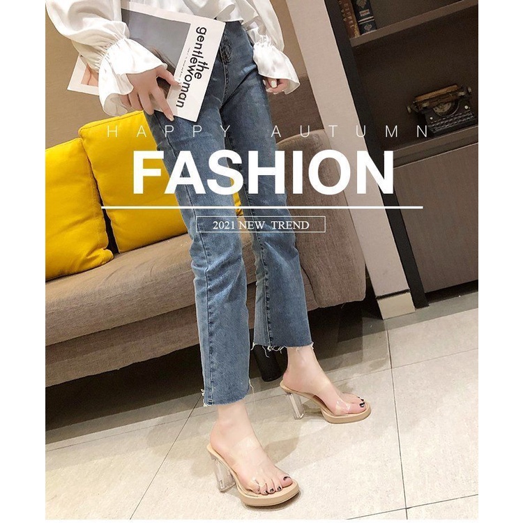 Dép Cao Gót Đế Pha Lê Trong Suốt Chống Thấm Nước Thời Trang Mùa Hè 2022