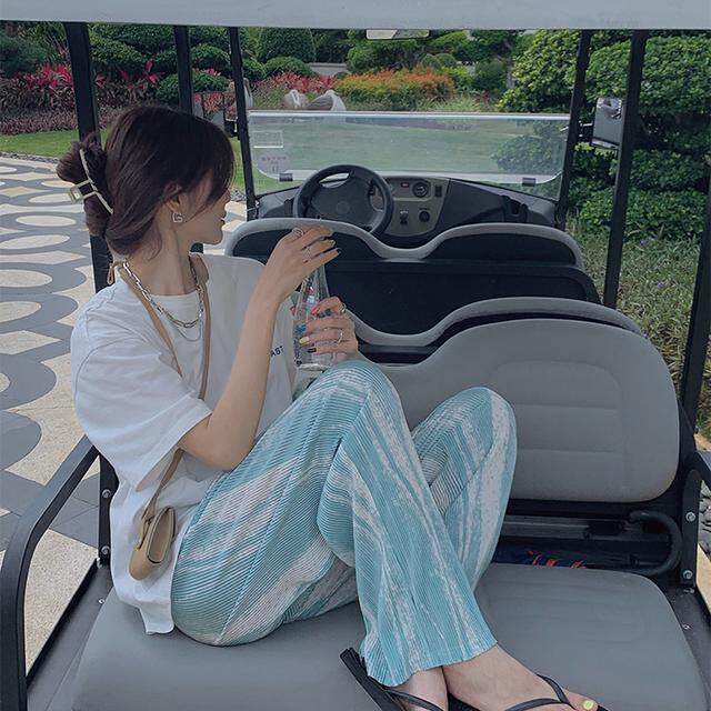 Quần dài IELGY thiết kế ống rộng lưng cao màu nhuộm thời trang mùa hè cho nữ