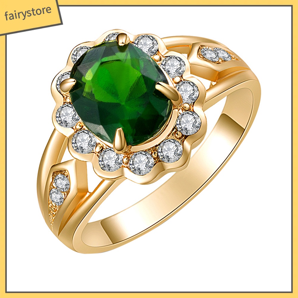 Nhẫn Hợp Kim Đính Đá Ngọc Lục Bảo Phong Cách Cổ Điển