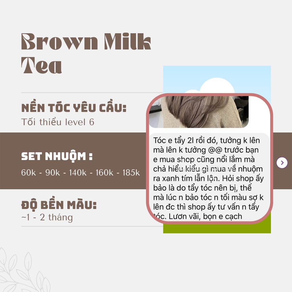 Thuốc nhuộm tóc màu Nâu Sữa, Nâu Trà Sữa, Nâu Xám Sữa, Trà Sữa kèm oxy găng tay