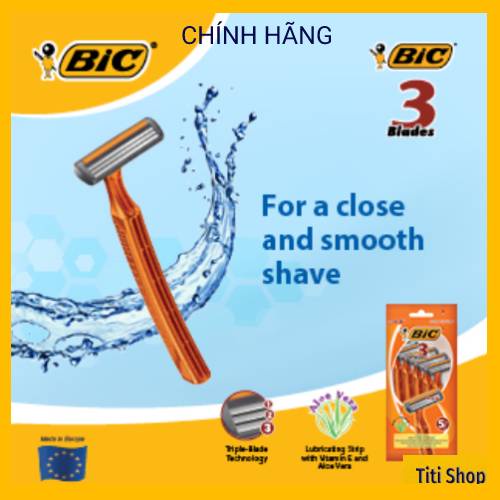 [CHÍNH HÃNG] Dao cạo BIC 3 lưỡi  gói 5 cây