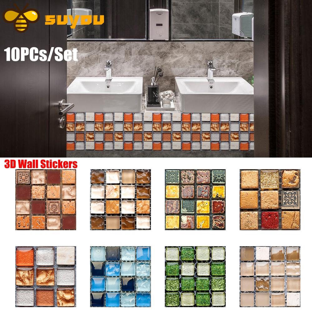 Bộ 10 Miếng Dán Tường Giả Gạch Phong Cách Mosaic Trang Trí Nhà Tắm