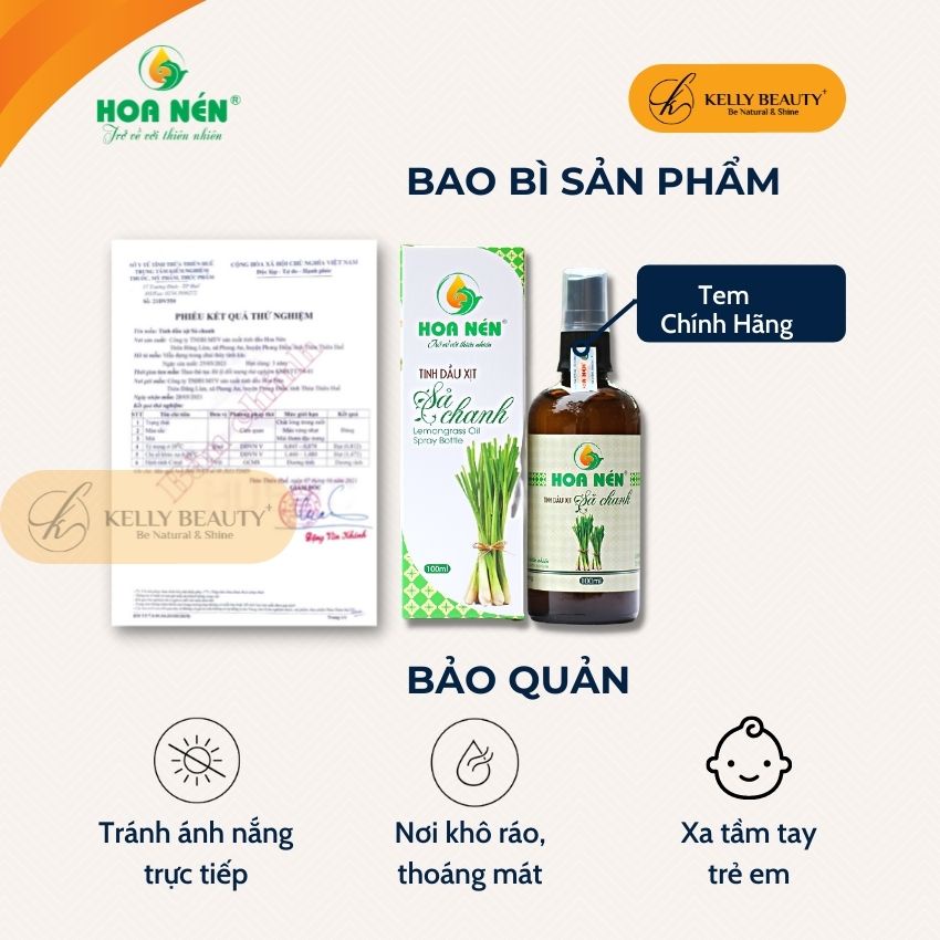 Tinh Dầu Xịt Sả Chanh HOA NÉN 100ml - Khử Mùi, Kháng Khuẩn; Thanh Lọc Không Khí, Đuổi Côn Trùng | Kelly Beauty