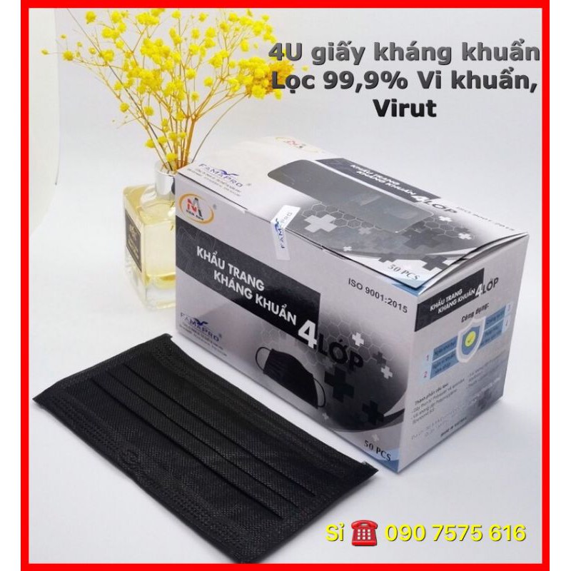 Hộp 50 Cái Khẩu Trang Y Tế 4 Lớp Than Hoạt Tính Đen Nam Anh