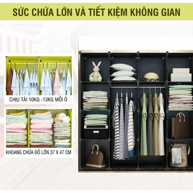 Tủ nhựa đa năng 16 ô - tủ quần áo lắp ghép thông minh (nhiều lựa chọn)