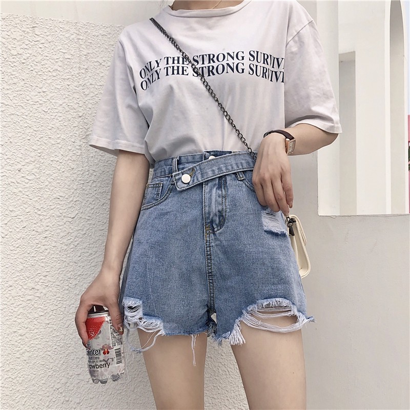 [Có size lớn] Quần shorts jean nữ lưng cao Ulzzang Quảng Châu QNJ48