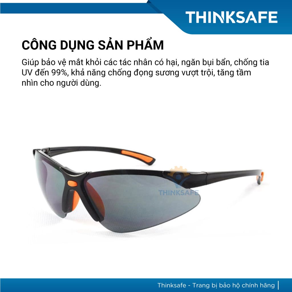 Kính bảo hộ EV302 màu đen chống chói, chống bụi, chống tia UV, chống mờ sương dùng đi đường Kính chống bụi - THINKSAFE