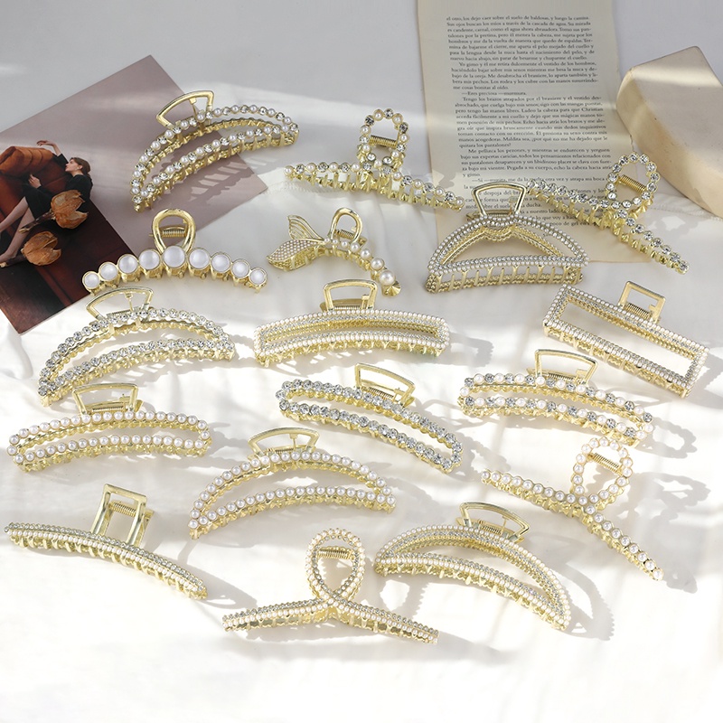 Kẹp tóc nữ đính đá và ngọc trai giả thanh lịch thời trang