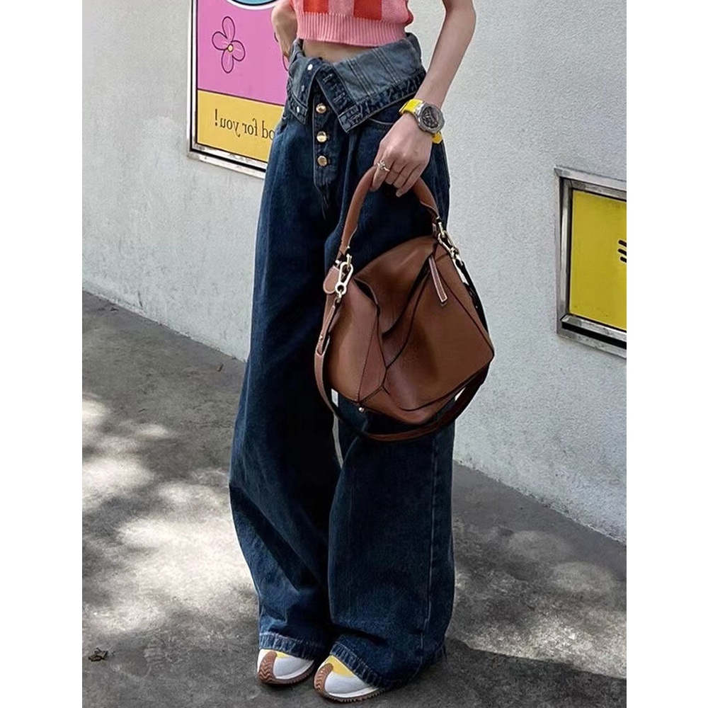 American Retro American Simple Buttoned High Waist Jeans For Girlfriends