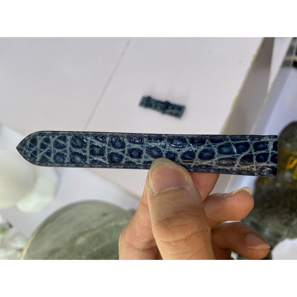 Dây đồng hồ da cá sấu màu xanh vảy rắn cao cấp K&T