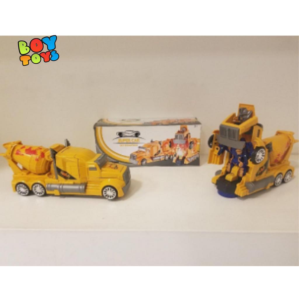 Combo 2 xe đồ chơi cứu hỏa phun nước biến hình và xe trộn bê tông biến hình