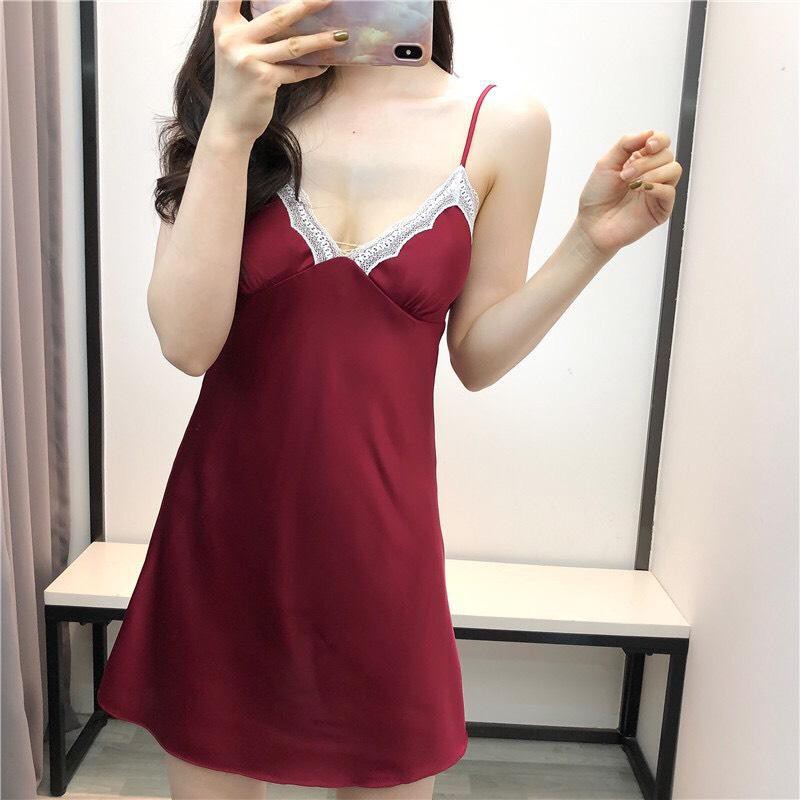 Váy Ngủ 2 Dây Chất Lụa Satin Cao Cấp Mặc Nhà Đủ Size Dưới 85Kg AD-31