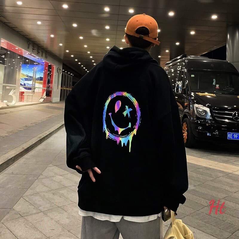 Áo hoodie phản quang mặt chảy cười OX HT12