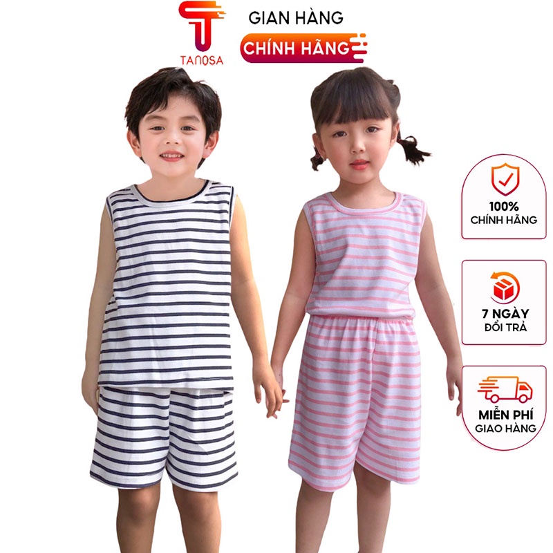 Bộ quần đùi áo ba lỗ sát nách TANOSA cotton kẻ sọc cho bé trai và gái 1-5 tuổi