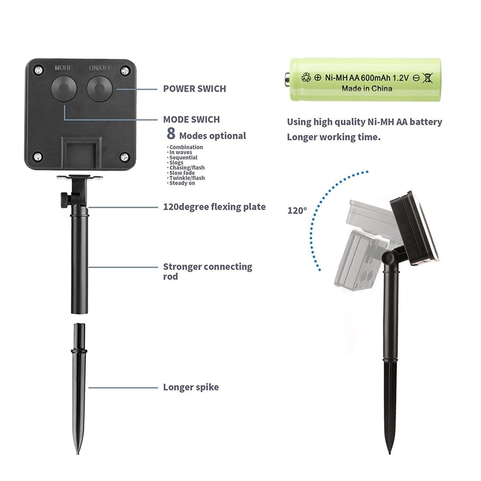 Dây Đèn Led 200 Bóng Dài 22M Sử Dụng Năng Lượng Mặt Trời 8 Chế Độ Chống Thấm Nước