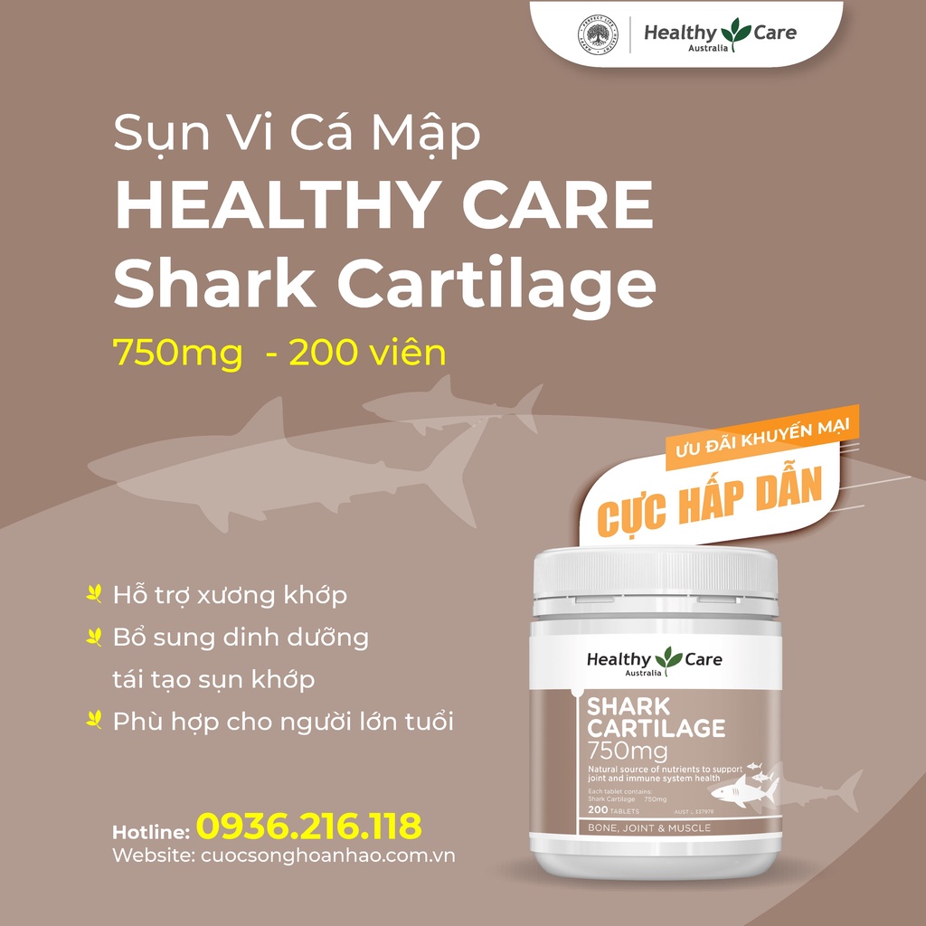 Viên Sụn Cá Mập Healthy Care Shark Cartilage 750mg 200 viên