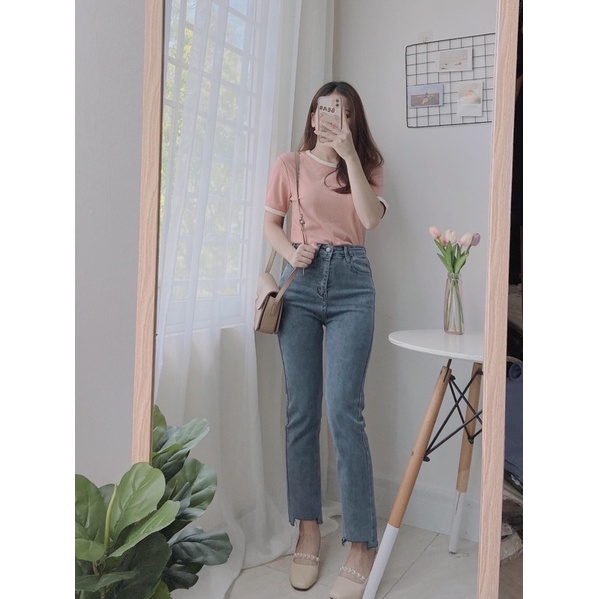 Quần jeans ống đứng cắt gấu chất liệu bò co dãn sẵn 3 màu | WebRaoVat - webraovat.net.vn