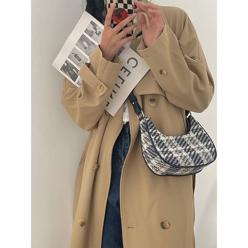 Túi Đeo Chéo Chuwanglin Vải Nylon Họa Tiết Sọc Caro Thời Trang Cho Nữ