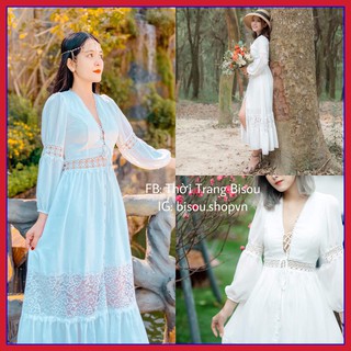[Giá Hủy Diệt] ĐẦM MAXI REN TRẮNG ĐAN DÂY NGỰC, VÁY DẠ HỘI, PROM TIỆC, DU LỊCH vintage boho kỉ yếu váy cưới (HÌNH THẬT)