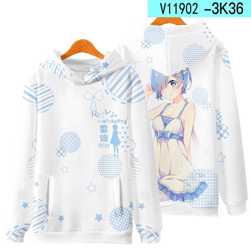 Áo Hoodie Tay Dài Dáng Rộng In Hình Anime GP41 Re Zero Rem Ram PG41 Thời Trang Cho Nam Và Nữ
