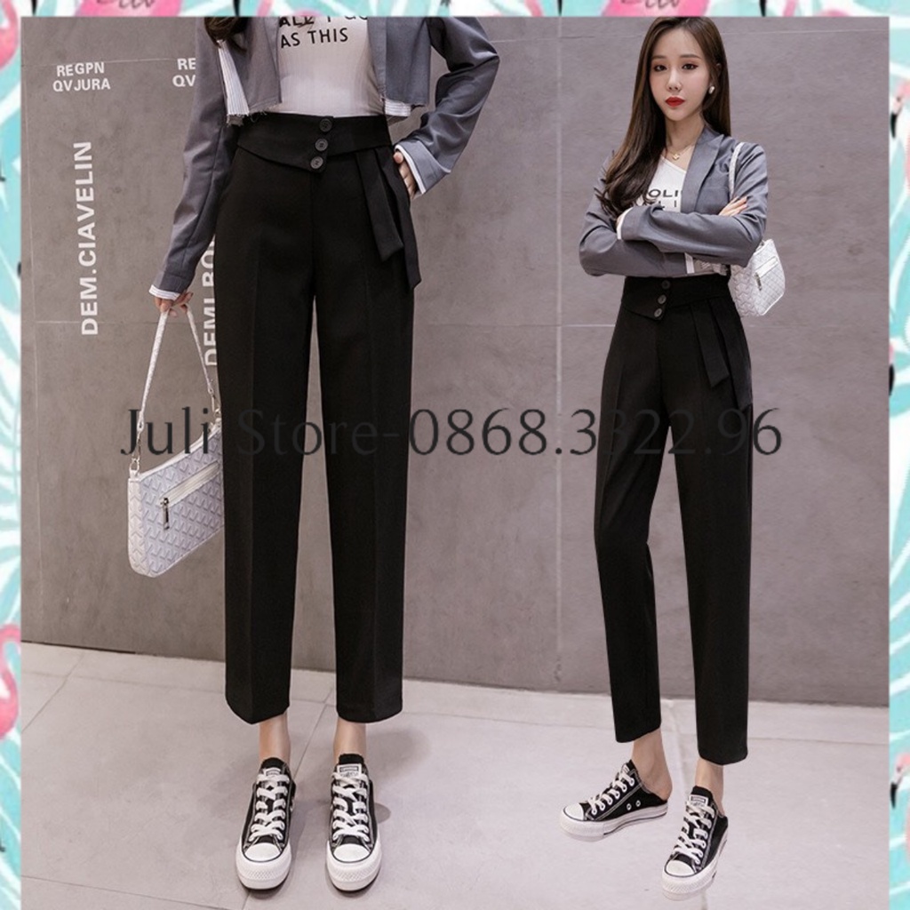 Quần baggy ĐEN phối áo sơ mi cạp lưng cao,dáng quần tây công sở nữ dài thiết kế công sở Q02.Đ JULI