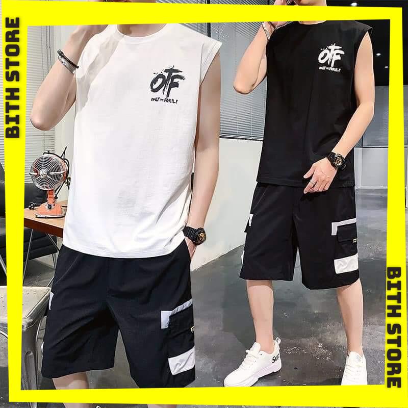 Bộ đồ thể thao nam quần lửng áo ba lỗ mặc đi chơi OTF cực ngầu, quần short kaki túi hộp nam