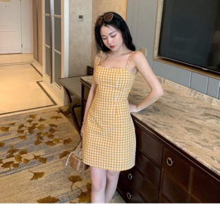 Đầm caro 2 dây