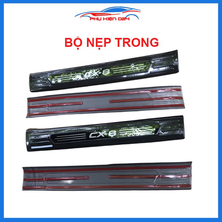 Bộ nẹp bước chân trong ngoài vân Cacbon xe CX8, CX-8 2019-2020-2021 chống trầy làm đẹp ô tô