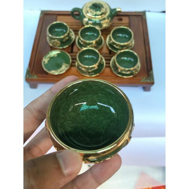 Bộ ấm chén men ngọc  bọc đồng