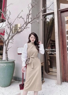 VÂY LEN PHỐI TAY SƠ MI ĐEN/ BE