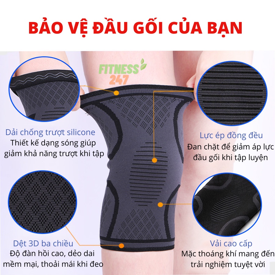 Bó gối thể thao đàn hồi đa chiều, Miếng đệm bảo vệ đầu gối co giãn thoáng khí chống trượt kèm dây đai trợ lực