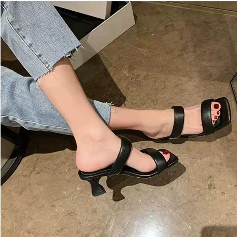Giày Sandal Cao Gót Mũi Vuông Đế Mềm Phong Cách Pháp Thời Trang Mùa Hè 2022 Cho Nữ