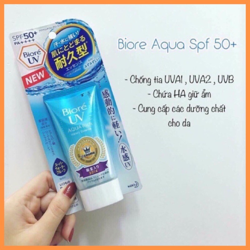 [Mã SFP62769661 giảm 5% đơn 250K] KEM CHỐNG NẮNG BIORE AQUA RICH WATERY ESSENCE/ GEL SPF 50+/ PA ++++ 50G/90ML