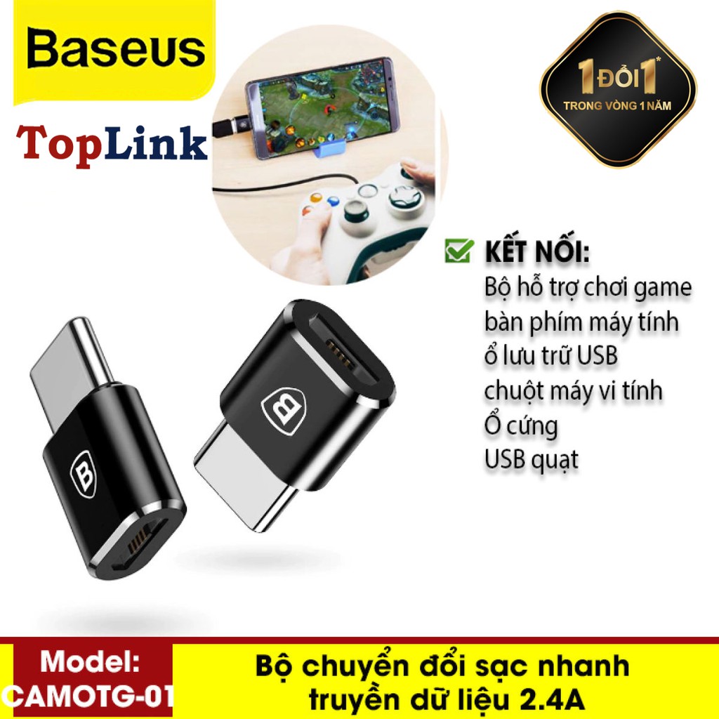 Bộ Chuyển Đổi Sạc Nhanh, Truyền Dữ Liệu 2.4A Baseus Mini Micro Female To Type-C Male Adapter Converter (CAMOTG-01)