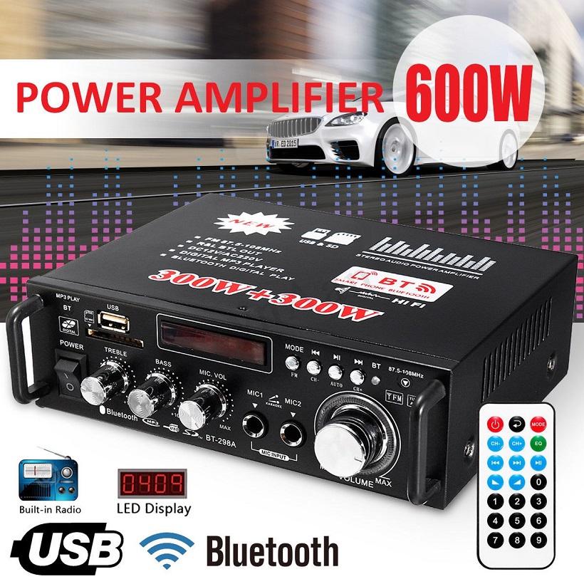 Bộ Ampli Mini Bluetooth BT-298A sử dụng nguồn AC 220v hoặc DC 12V tích hợp 2 cổng MIC - Ampli Mini Karaoke Bluetooth