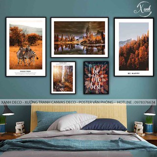 Bộ tranh canvas tông cam ấm hiện đai tặng đinh treo tranh